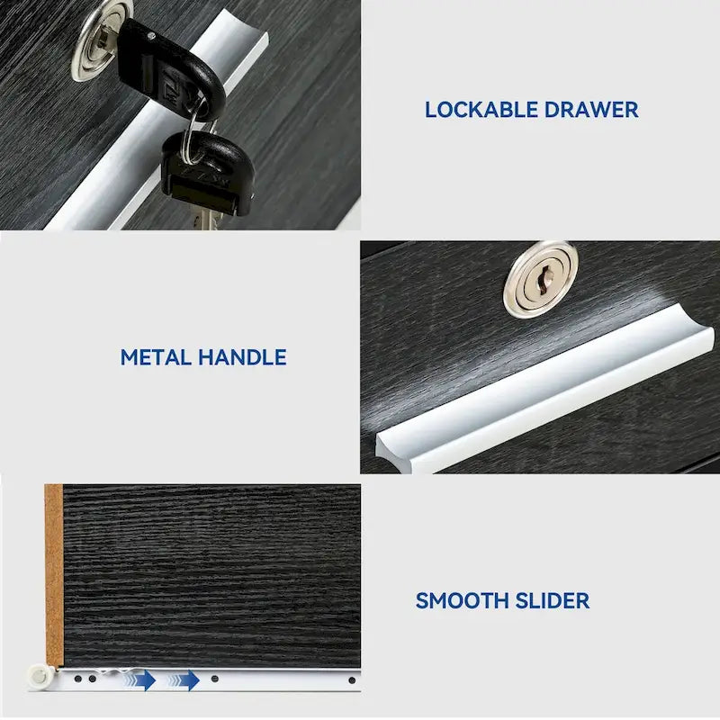 Caisson de classement mobile à 3 tiroirs (blanc/noir, noir/gris, noir ou gris) avec tiroirs verrouillables et roulettes
