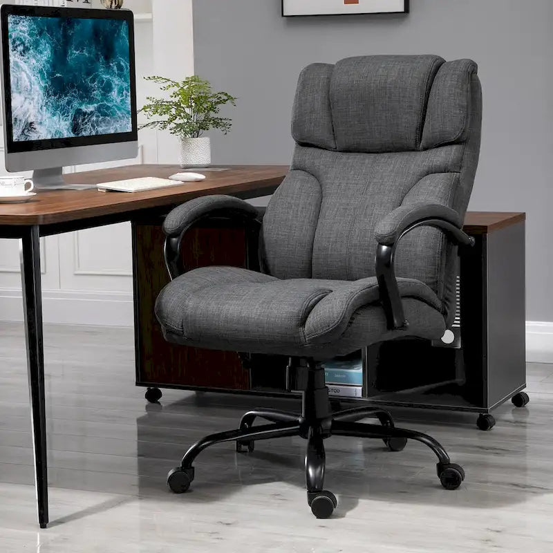 Chaise de bureau ergonomique grande taille gris / gris clair avec assise large, fonction d'inclinaison et hauteur réglable - Usage unique