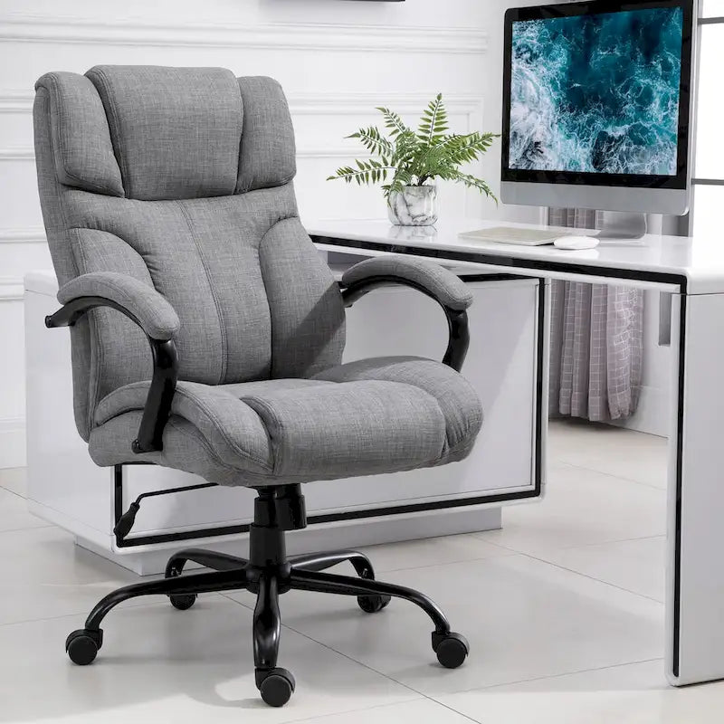 Chaise de bureau ergonomique grande taille gris / gris clair avec assise large, fonction d'inclinaison et hauteur réglable - Usage unique