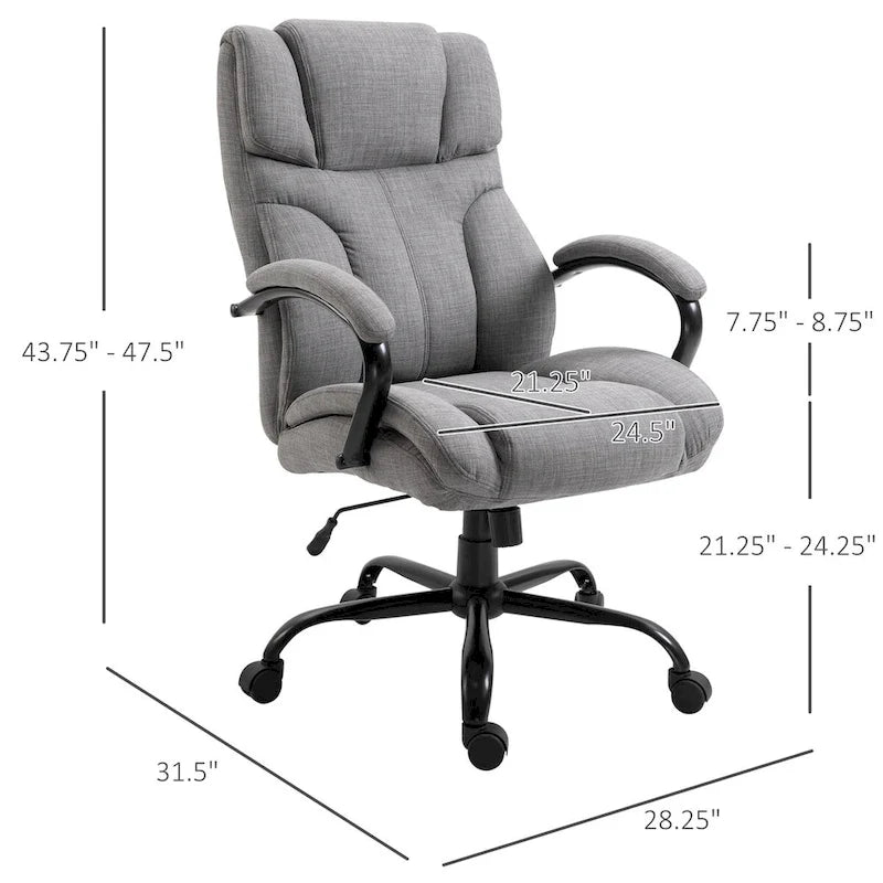 Chaise de bureau ergonomique grande taille gris / gris clair avec assise large, fonction d'inclinaison et hauteur réglable - Usage unique