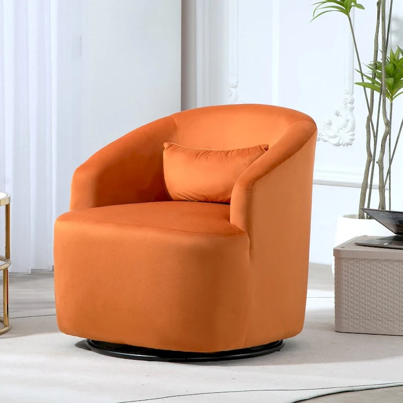 Fauteuil d'appoint pivotant à 360° en velours moderne orange/moutarde/rose/vert/noir/beige/gris - Usage unique