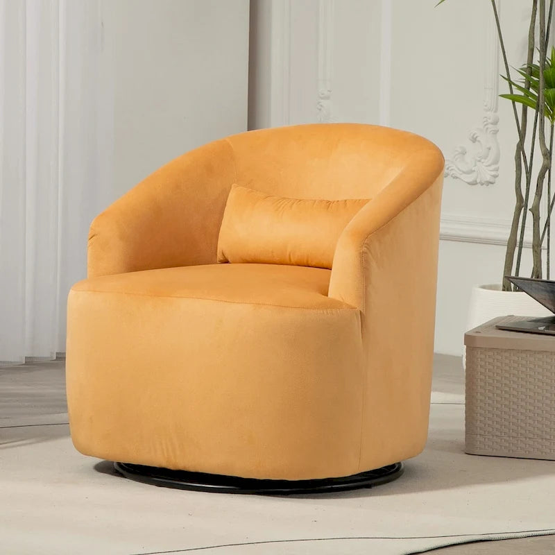 Fauteuil d'appoint pivotant à 360° en velours moderne orange/moutarde/rose/vert/noir/beige/gris - Usage unique
