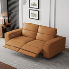 Canapé inclinable électrique moderne en cuir orange au design ergonomique - Pour 3 personnes