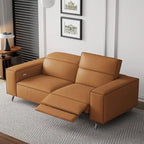 Canapé inclinable électrique moderne en cuir orange au design ergonomique - Pour 3 personnes