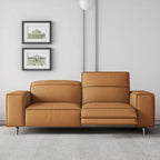Canapé inclinable électrique moderne en cuir orange au design ergonomique - Pour 3 personnes