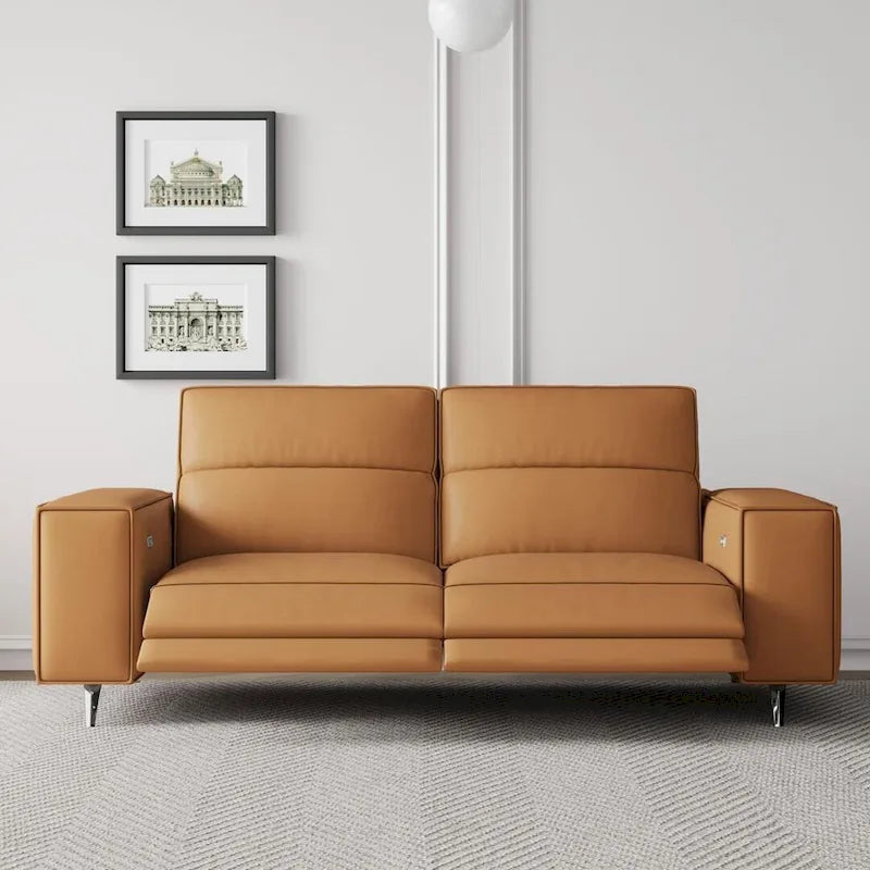 Canapé inclinable électrique moderne en cuir orange au design ergonomique - Pour 3 personnes