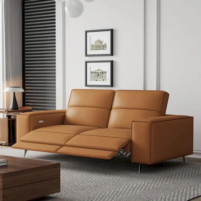 Canapé inclinable électrique moderne en cuir orange au design ergonomique - Pour 3 personnes