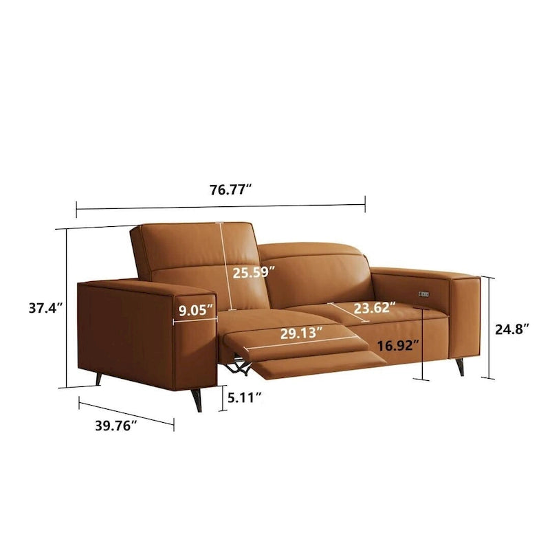 Canapé inclinable électrique moderne en cuir orange au design ergonomique - Pour 3 personnes