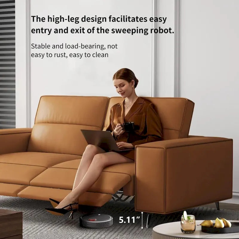 Canapé inclinable électrique moderne en cuir orange au design ergonomique - Pour 3 personnes