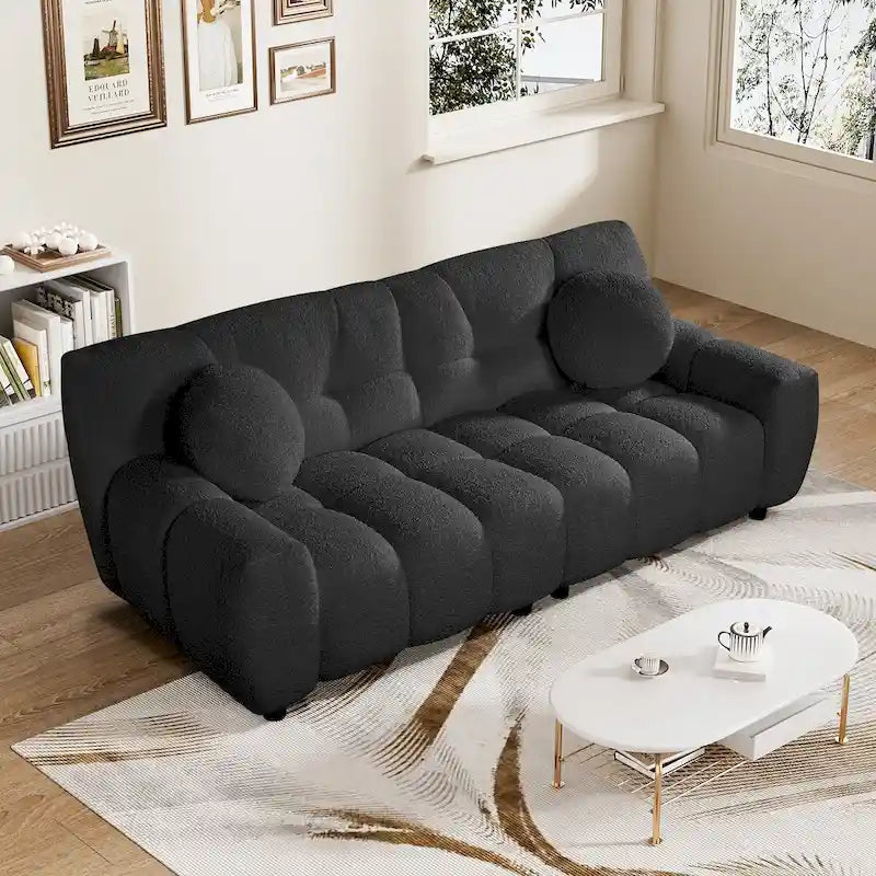 Canapé bouclé nuage profond 2 places noir/beige/vert capitonné