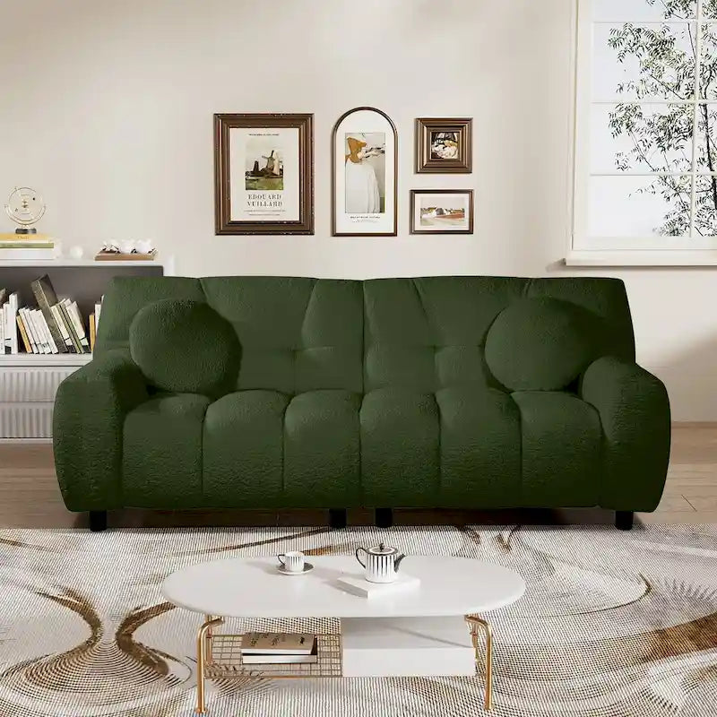 Canapé bouclé nuage profond 2 places noir/beige/vert capitonné