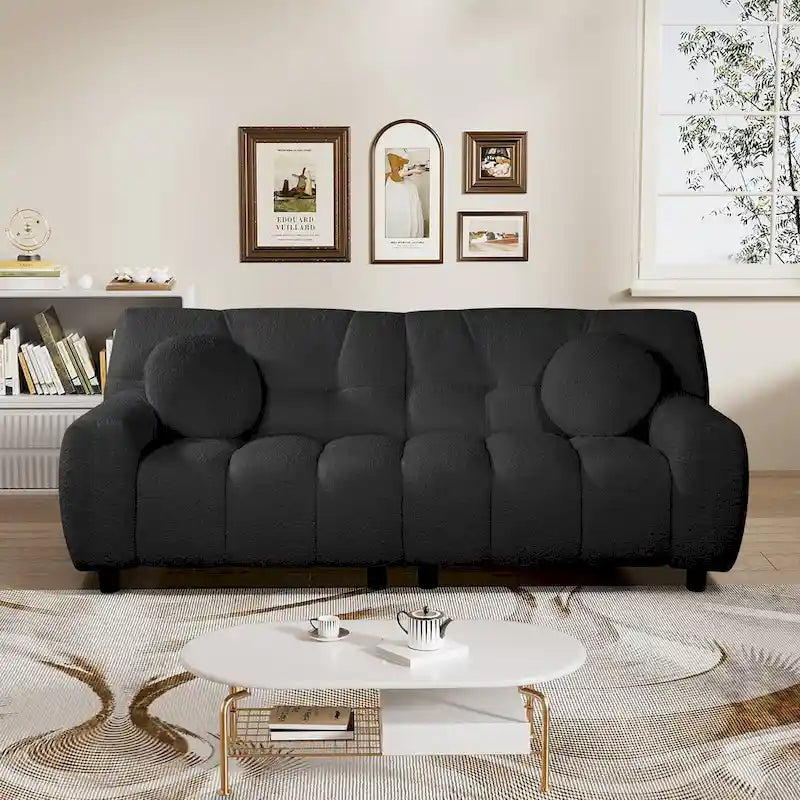 Canapé bouclé nuage profond 2 places noir/beige/vert capitonné