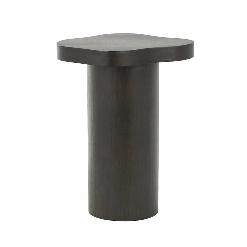 Table d'appoint/de chevet sur pied en bois marron/noir avec plateau carré arrondi - Usage unique