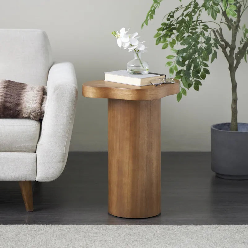 Table d'appoint/de chevet sur pied en bois marron/noir avec plateau carré arrondi - Usage unique