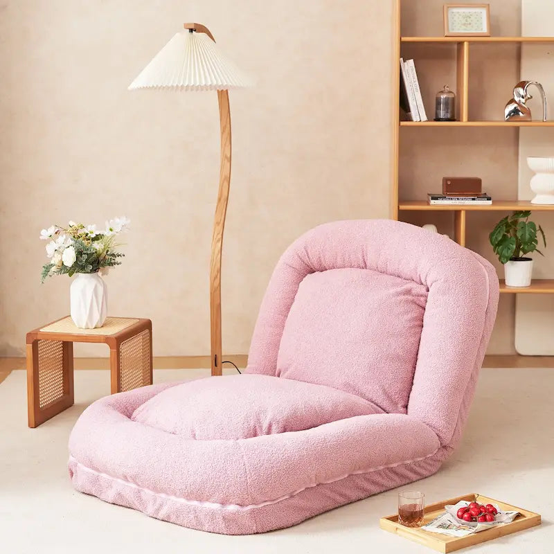 Canapé-lit pliable trois places rembourré beige/rose avec 18 positions réglables - Usage unique