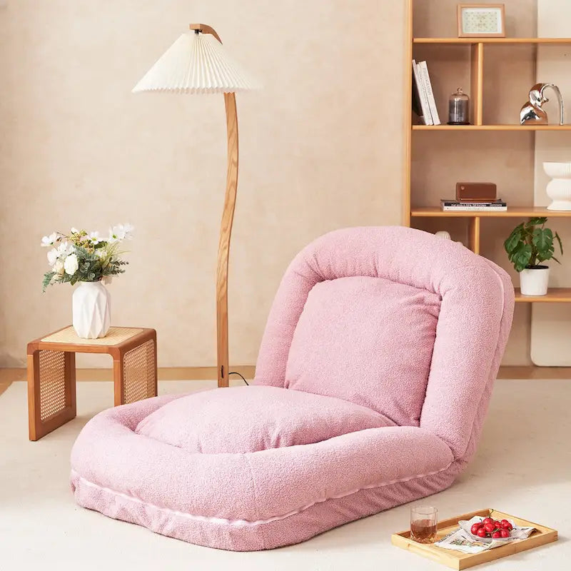 Canapé-lit pliable trois places rembourré beige/rose avec 18 positions réglables - Usage unique