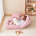 Canapé-lit pliable trois places rembourré beige/rose avec 18 positions réglables - Usage unique