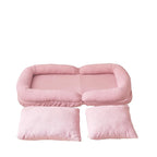 Canapé-lit pliable trois places rembourré beige/rose avec 18 positions réglables - Usage unique