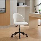 Chaise de bureau pivotante mi-dossier blanche et noire en tissu bouclé avec pieds en métal noir - Usage unique