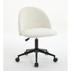 Chaise de bureau pivotante mi-dossier blanche et noire en tissu bouclé avec pieds en métal noir - Usage unique