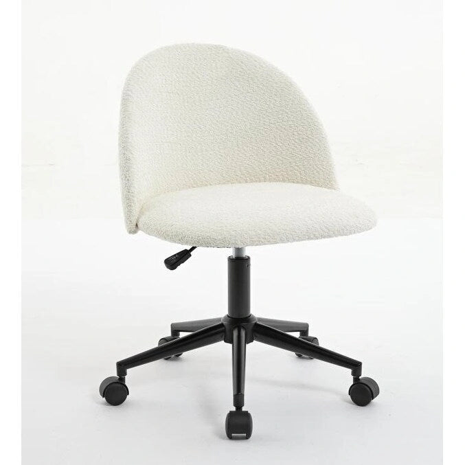 Chaise de bureau pivotante mi-dossier blanche et noire en tissu bouclé avec pieds en métal noir - Usage unique