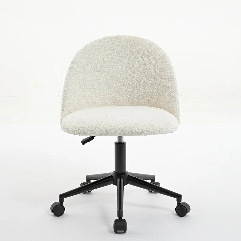 Chaise de bureau pivotante mi-dossier blanche et noire en tissu bouclé avec pieds en métal noir - Usage unique
