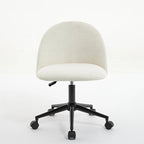 Chaise de bureau pivotante mi-dossier blanche et noire en tissu bouclé avec pieds en métal noir - Usage unique