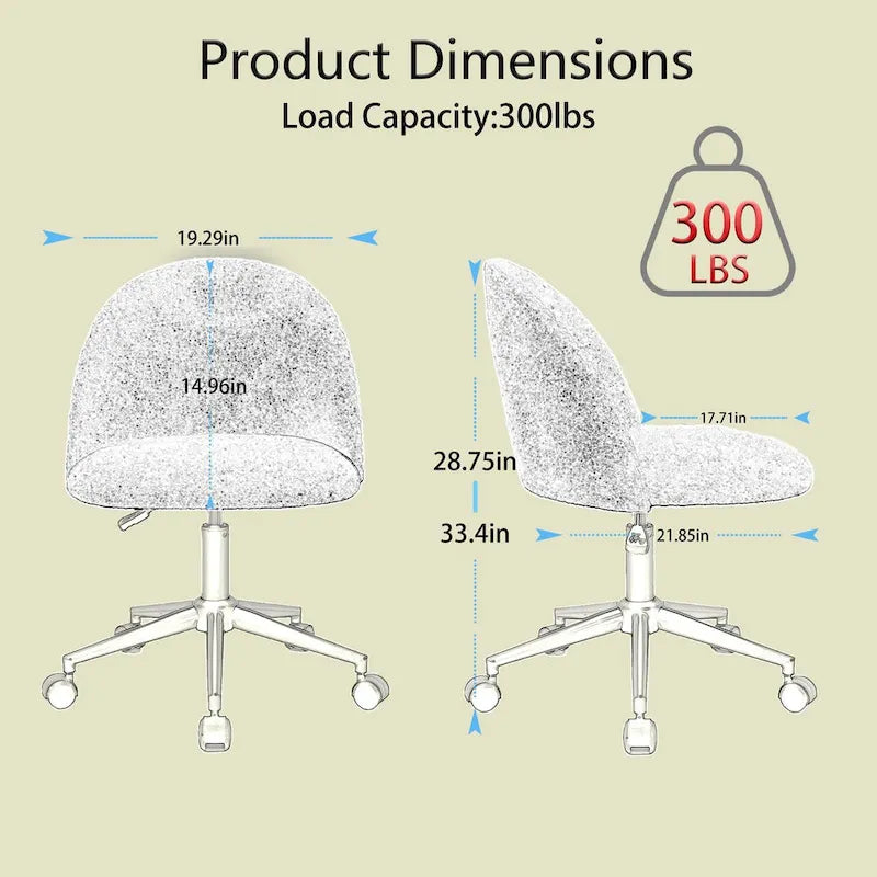 Chaise de bureau pivotante mi-dossier blanche et noire en tissu bouclé avec pieds en métal noir - Usage unique