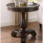 Table d'appoint ronde à piédestal en bois expresso avec pieds en volute - Usage unique