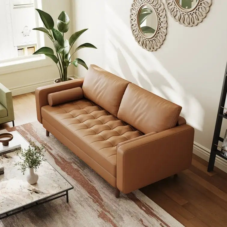 Canapé à accoudoirs carrés en similicuir Beige / Blanc / Marron / Gris / Noir 177,8 cm - Pour 2 personnes
