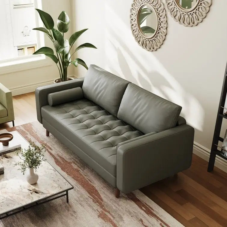 Canapé à accoudoirs carrés en similicuir Beige / Blanc / Marron / Gris / Noir 177,8 cm - Pour 2 personnes