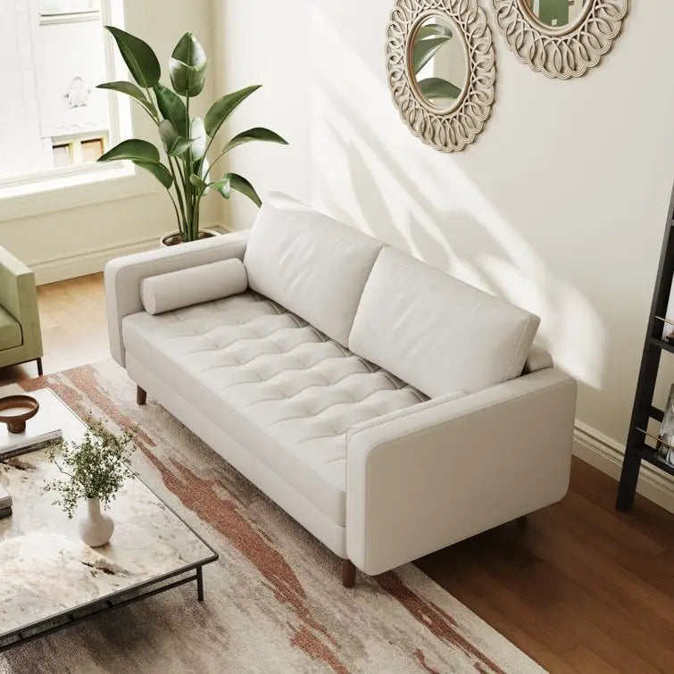 Canapé à accoudoirs carrés en similicuir Beige / Blanc / Marron / Gris / Noir 177,8 cm - Pour 2 personnes