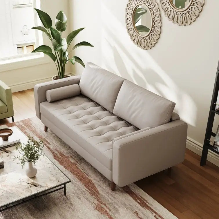 Canapé à accoudoirs carrés en similicuir Beige / Blanc / Marron / Gris / Noir 177,8 cm - Pour 2 personnes