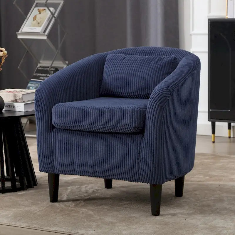 Fauteuil Mid-Century rembourré en velours côtelé avec pieds en bois bleu marine / noir / camel / beige / gris foncé / vert émeraude - Usage unique