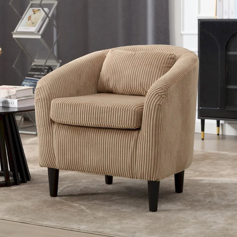 Fauteuil Mid-Century rembourré en velours côtelé avec pieds en bois bleu marine / noir / camel / beige / gris foncé / vert émeraude - Usage unique