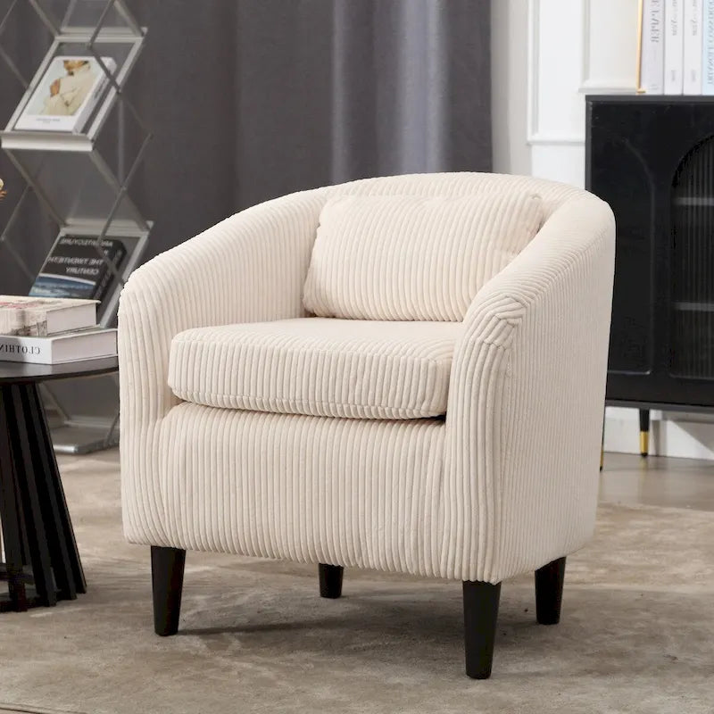 Fauteuil Mid-Century rembourré en velours côtelé avec pieds en bois bleu marine / noir / camel / beige / gris foncé / vert émeraude - Usage unique