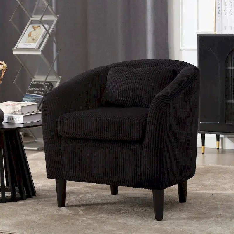 Fauteuil Mid-Century rembourré en velours côtelé avec pieds en bois bleu marine / noir / camel / beige / gris foncé / vert émeraude - Usage unique