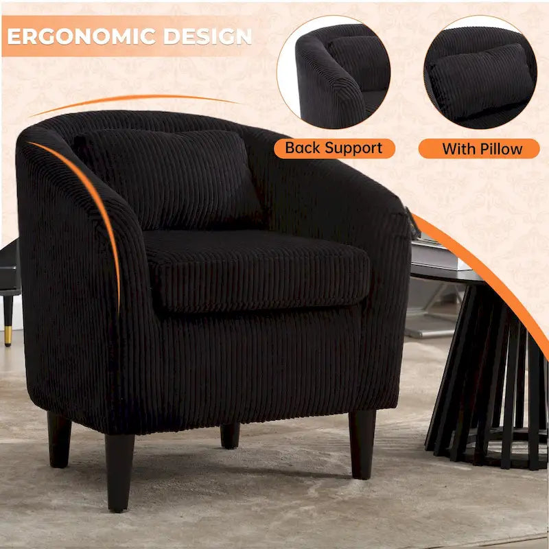 Fauteuil Mid-Century rembourré en velours côtelé avec pieds en bois bleu marine / noir / camel / beige / gris foncé / vert émeraude - Usage unique