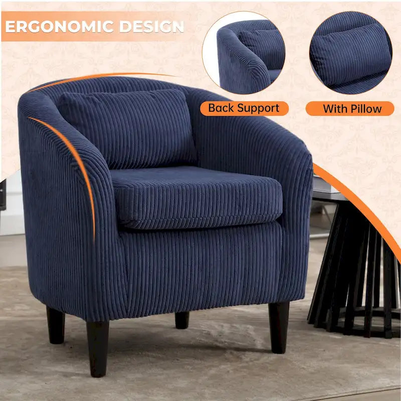 Fauteuil Mid-Century rembourré en velours côtelé avec pieds en bois bleu marine / noir / camel / beige / gris foncé / vert émeraude - Usage unique