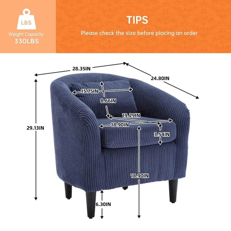 Fauteuil Mid-Century rembourré en velours côtelé avec pieds en bois bleu marine / noir / camel / beige / gris foncé / vert émeraude - Usage unique