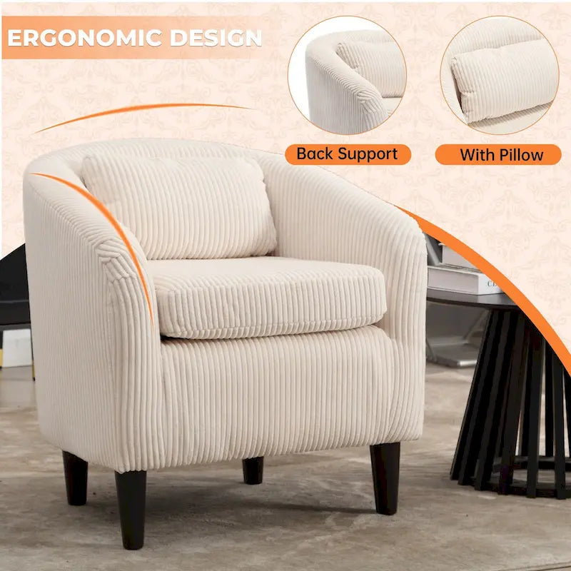 Fauteuil Mid-Century rembourré en velours côtelé avec pieds en bois bleu marine / noir / camel / beige / gris foncé / vert émeraude - Usage unique