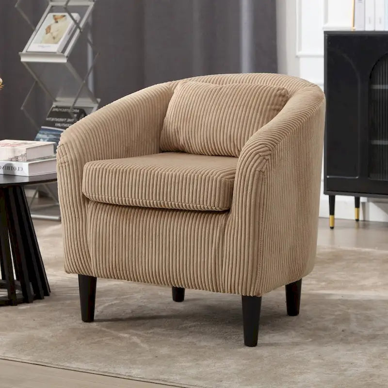 Fauteuil Mid-Century rembourré en velours côtelé avec pieds en bois bleu marine / noir / camel / beige / gris foncé / vert émeraude - Usage unique