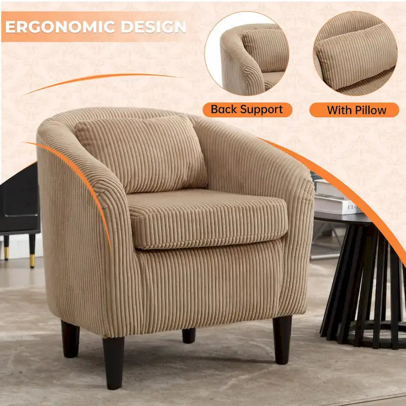 Fauteuil Mid-Century rembourré en velours côtelé avec pieds en bois bleu marine / noir / camel / beige / gris foncé / vert émeraude - Usage unique