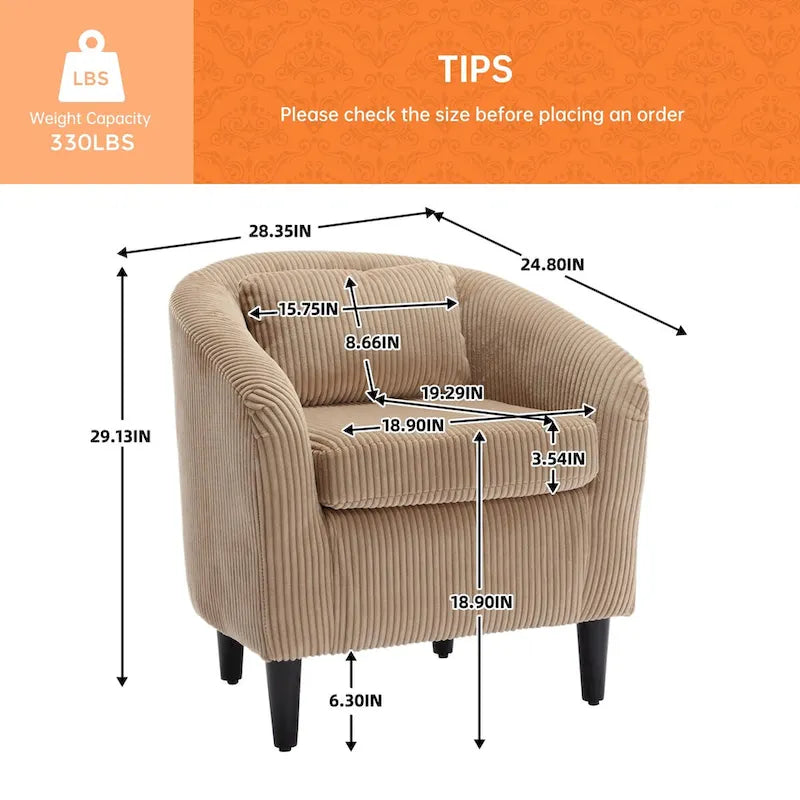 Fauteuil Mid-Century rembourré en velours côtelé avec pieds en bois bleu marine / noir / camel / beige / gris foncé / vert émeraude - Usage unique