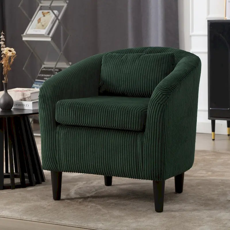 Fauteuil Mid-Century rembourré en velours côtelé avec pieds en bois bleu marine / noir / camel / beige / gris foncé / vert émeraude - Usage unique