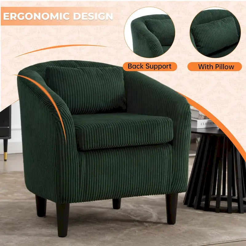 Fauteuil Mid-Century rembourré en velours côtelé avec pieds en bois bleu marine / noir / camel / beige / gris foncé / vert émeraude - Usage unique