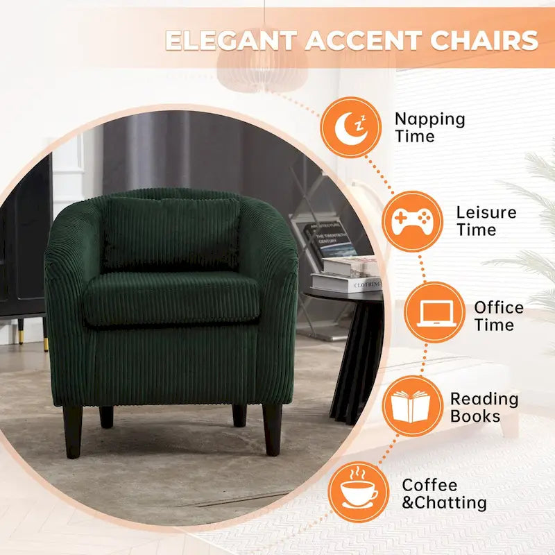 Fauteuil Mid-Century rembourré en velours côtelé avec pieds en bois bleu marine / noir / camel / beige / gris foncé / vert émeraude - Usage unique