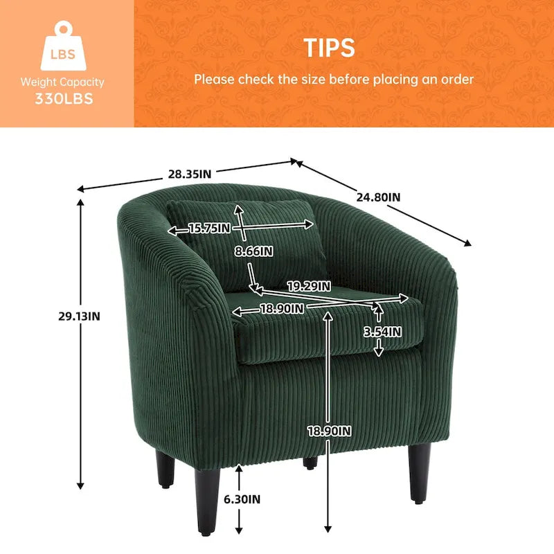 Fauteuil Mid-Century rembourré en velours côtelé avec pieds en bois bleu marine / noir / camel / beige / gris foncé / vert émeraude - Usage unique