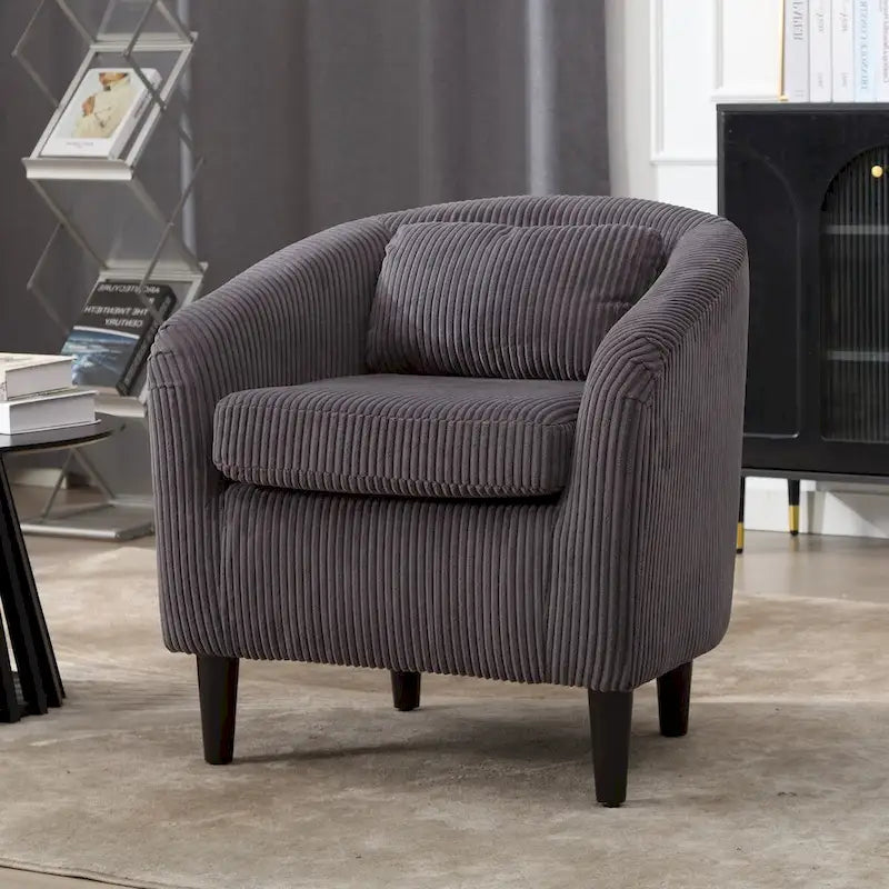 Fauteuil Mid-Century rembourré en velours côtelé avec pieds en bois bleu marine / noir / camel / beige / gris foncé / vert émeraude - Usage unique