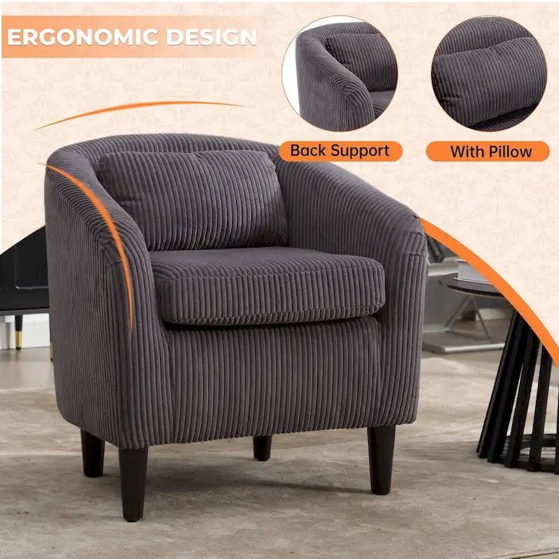 Fauteuil Mid-Century rembourré en velours côtelé avec pieds en bois bleu marine / noir / camel / beige / gris foncé / vert émeraude - Usage unique